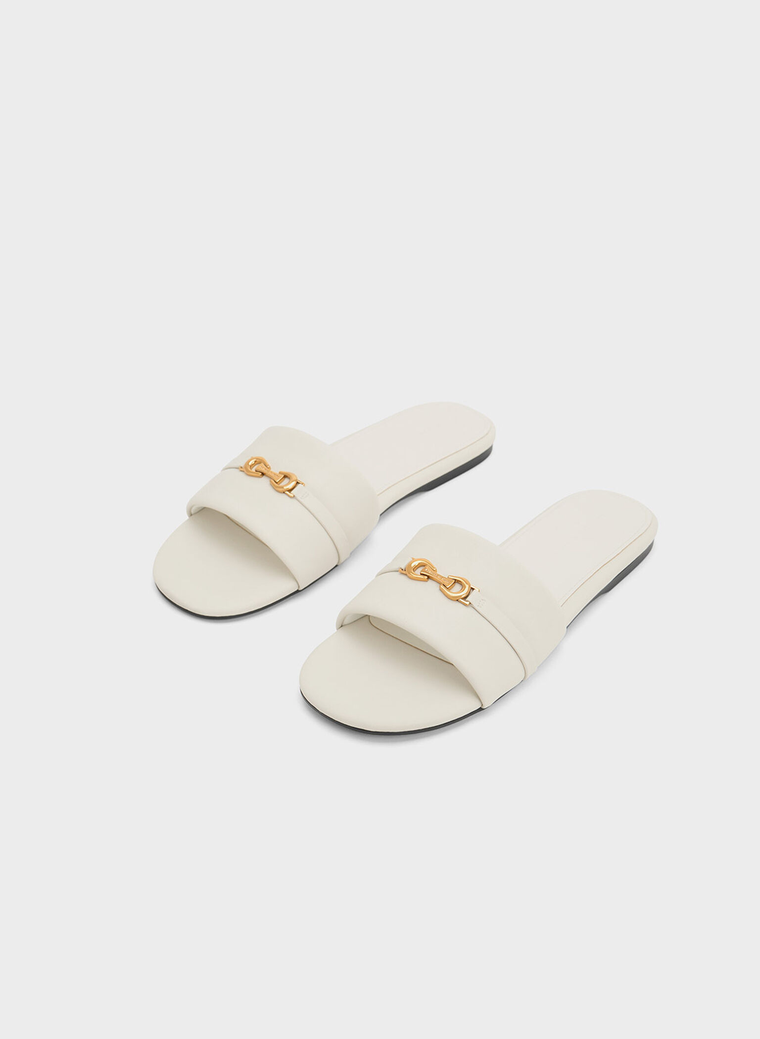 Metallic Accent Round-Toe Slide Sandals, Chalk, hi-res