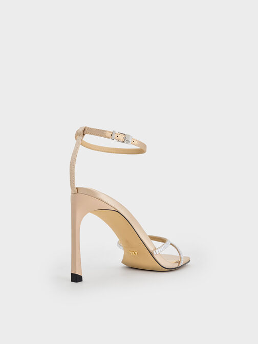 Recycled Polyester Crystal-Embellished Ankle-Strap Sandals, Champagne, hi-res