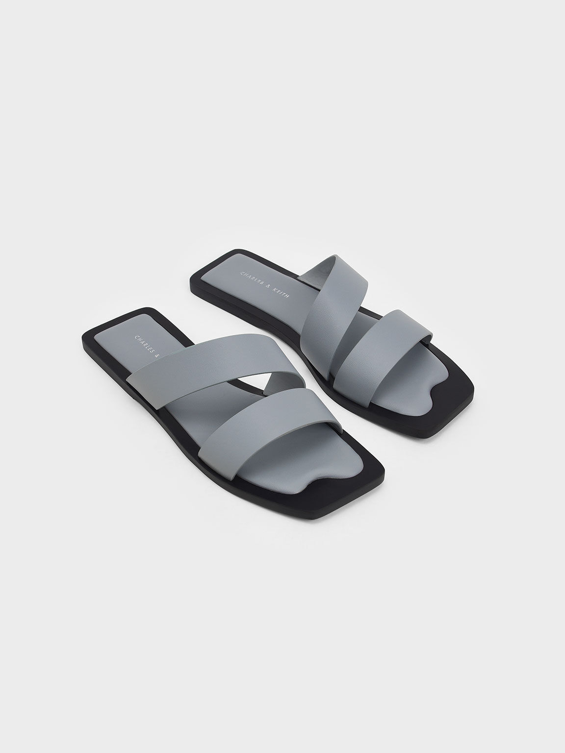 Asymmetric Strappy Slide Sandals, Light Blue, hi-res