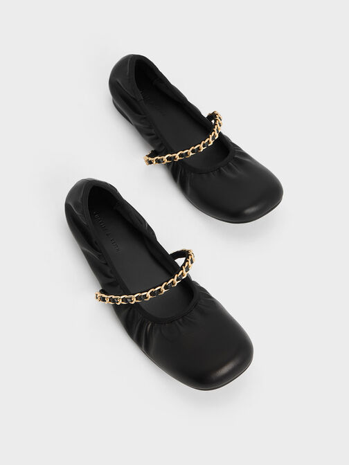 Braided-Chain Strap Mary Janes, Black, hi-res