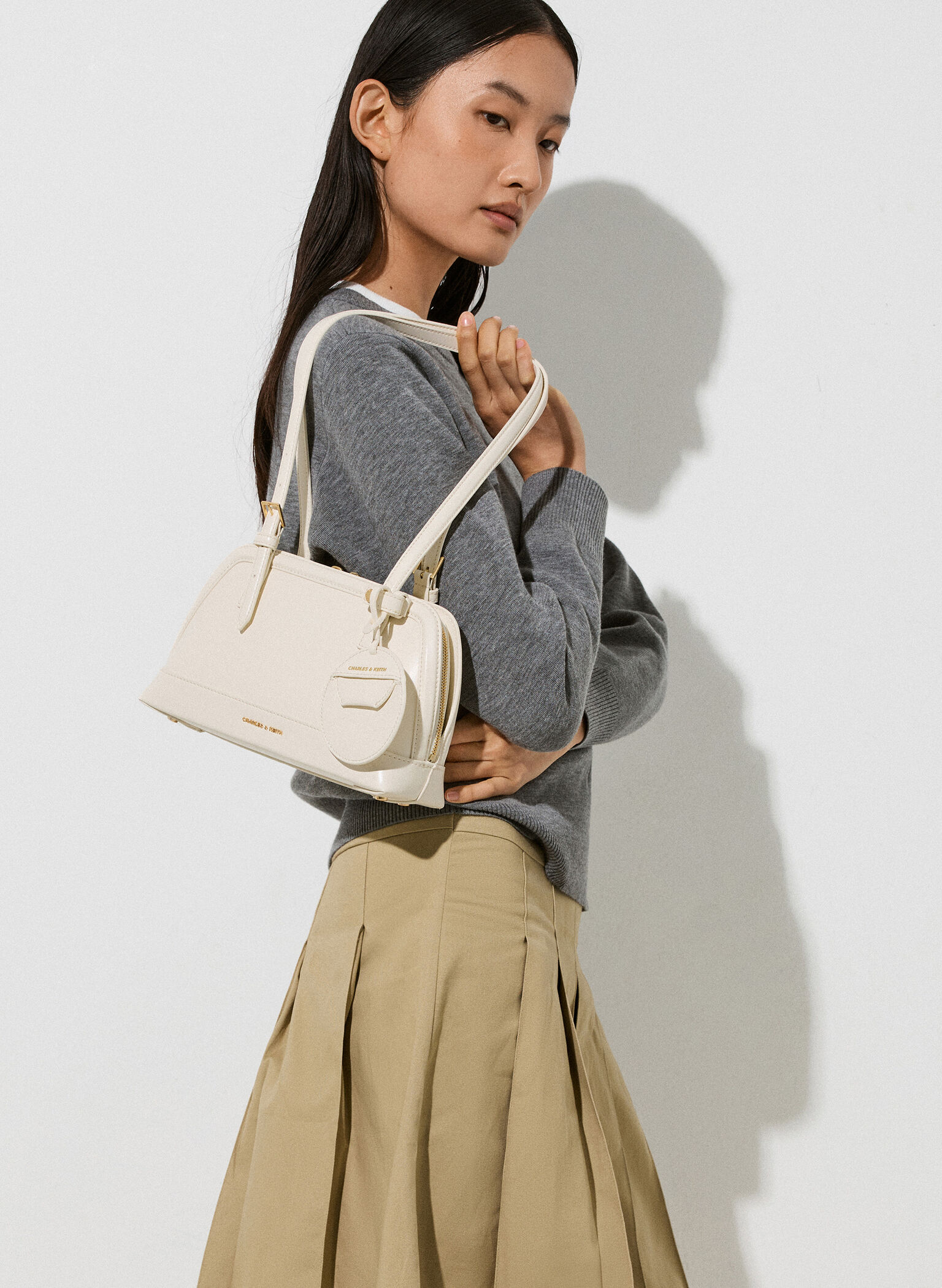 Enola Elongated-Handle Bag, Cream, hi-res