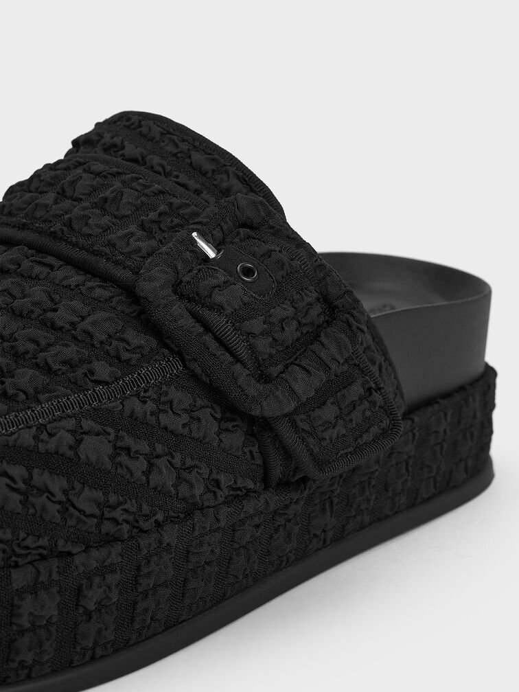 Loren Textured Flatform Mules, Black Textured, hi-res