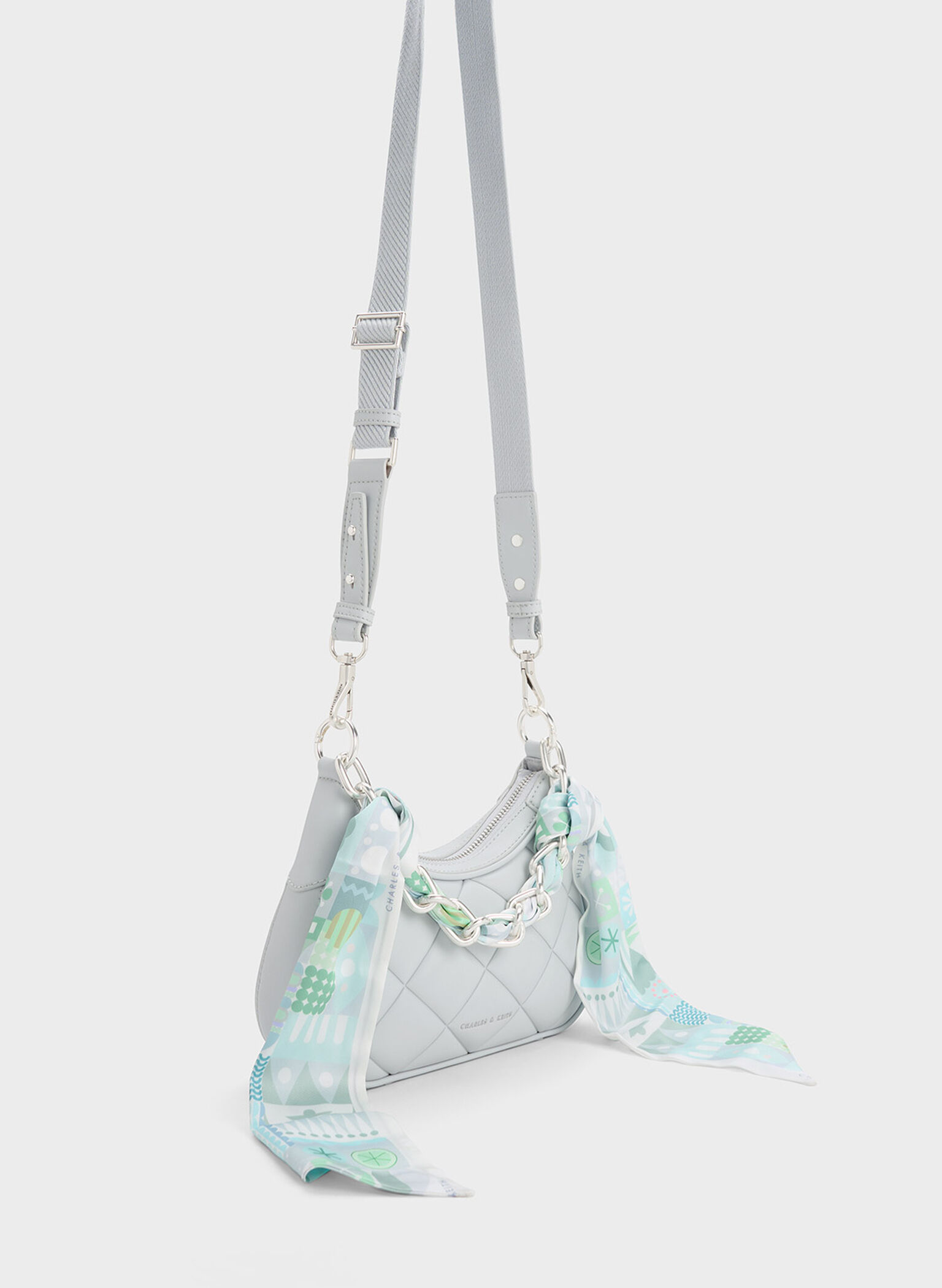 Mini Alcott Scarf Handle Quilted Bag, Light Grey, hi-res