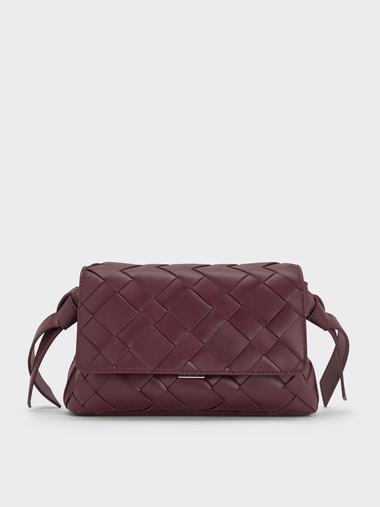 Ivette Woven Crossbody Bag, Wineberry Red, hi-res