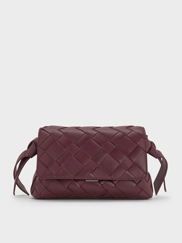 Ivette Woven Crossbody Bag, Wineberry Red, hi-res
