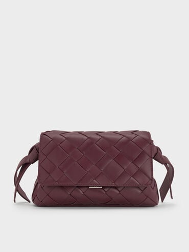 Ivette Woven Crossbody Bag, Wineberry Red, hi-res