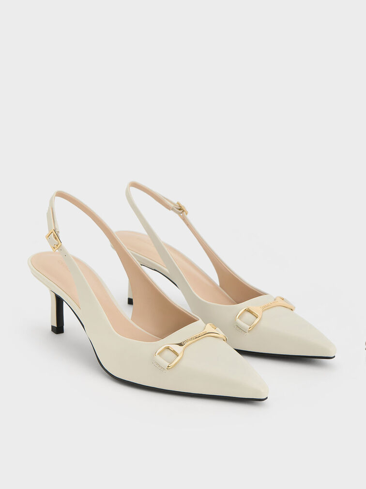 Metallic-Accent Slingback Pumps, Chalk, hi-res