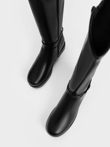 Belted Knee-High Boots, Black, hi-res