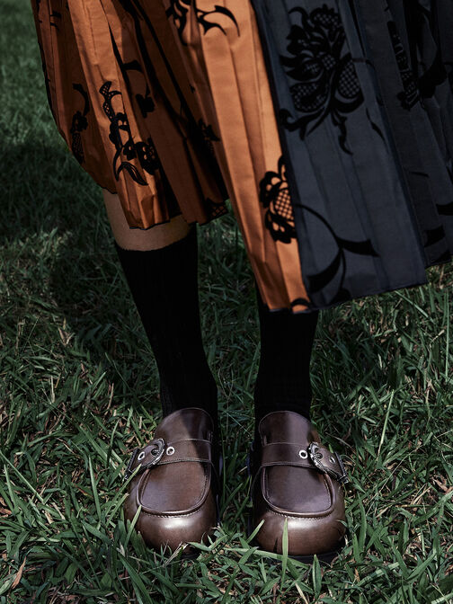 Kirke Buckle-Strap Flatform Mules, Dark Brown, hi-res