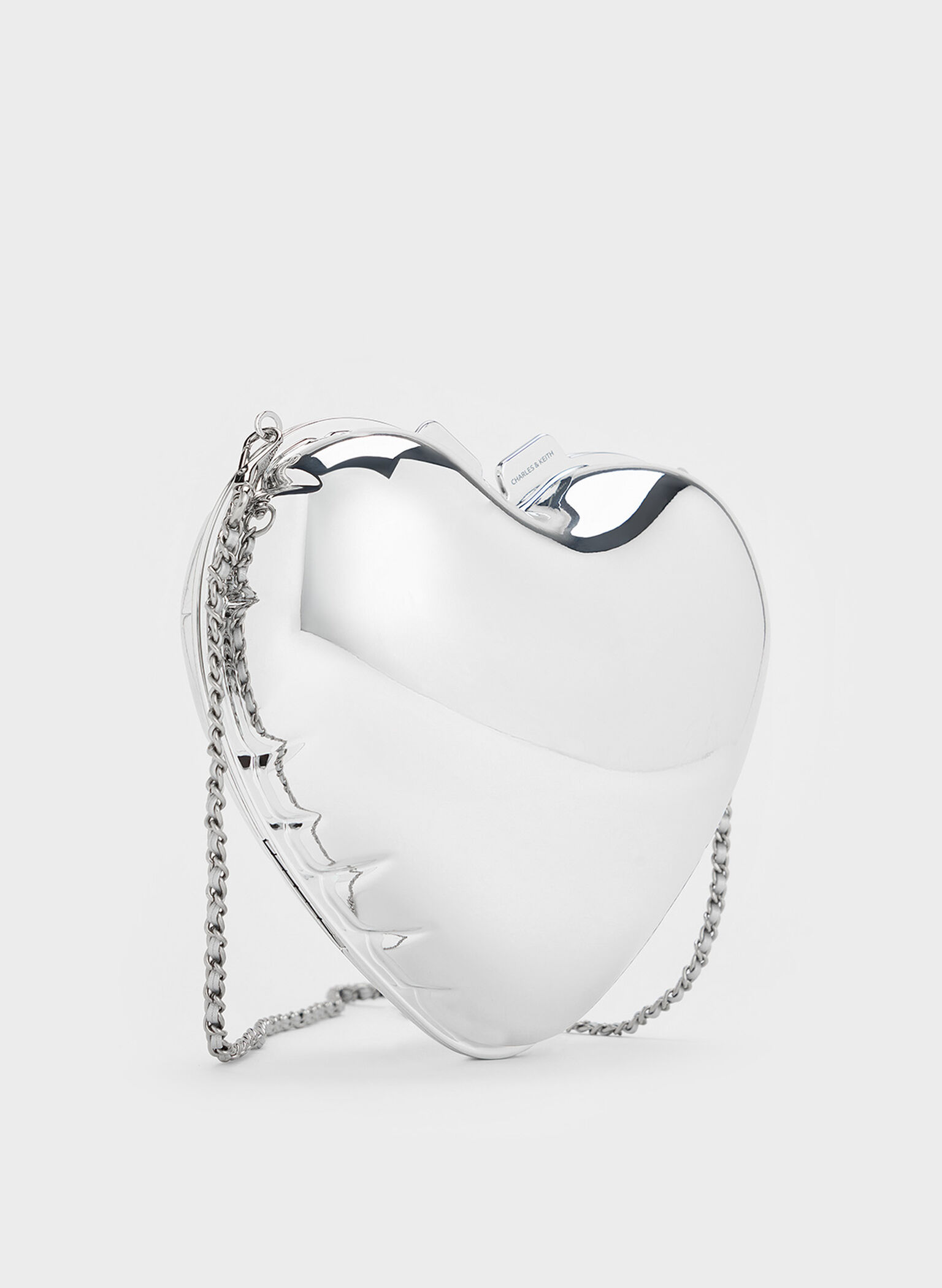 Metallic Heart Crossbody Bag, Silver, hi-res