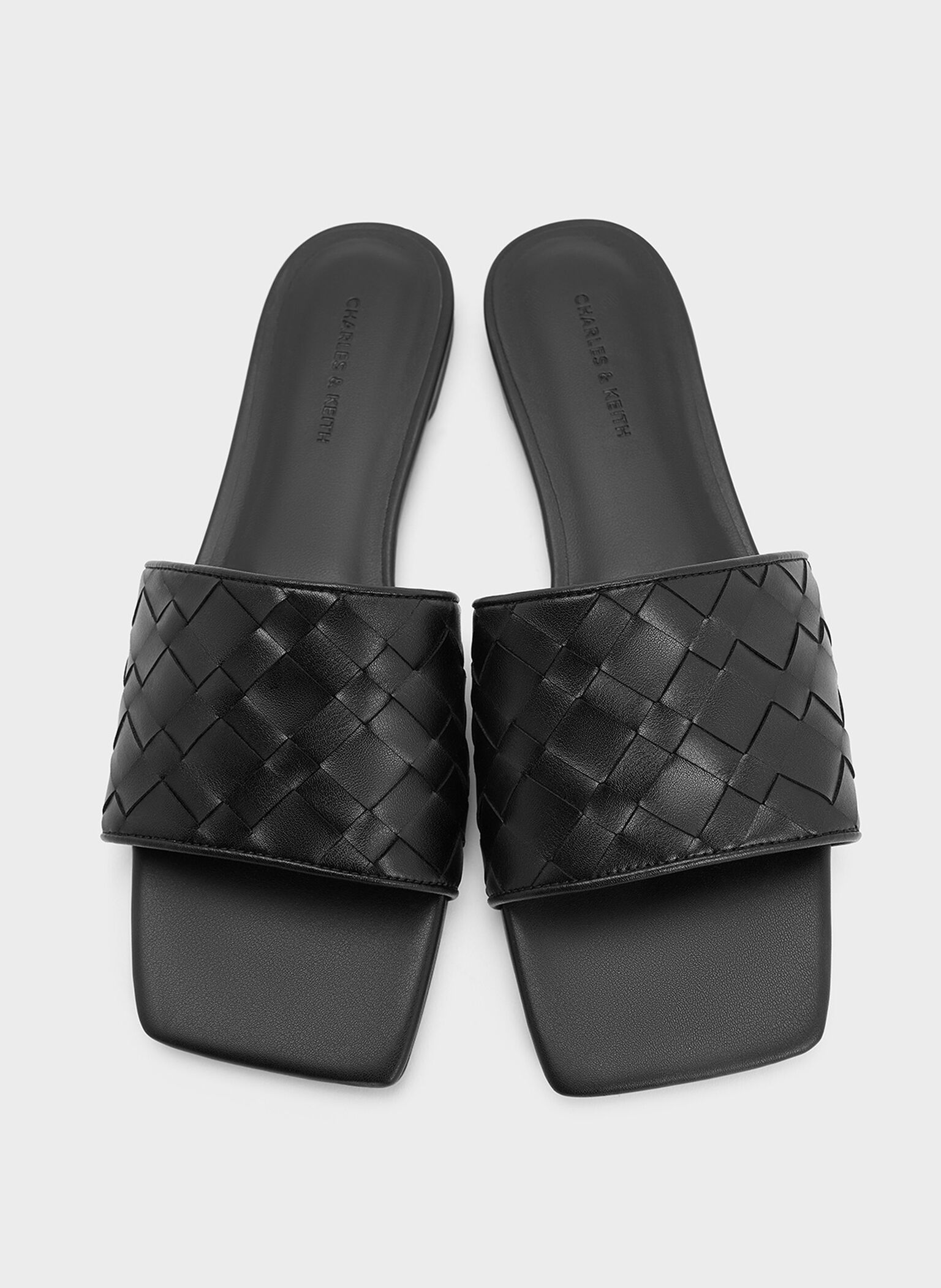 Woven Slide Sandals, Black, hi-res