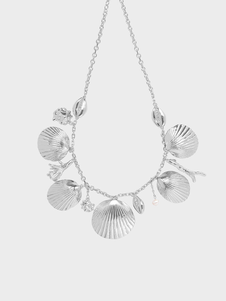 Seashell Necklace, Silver, hi-res