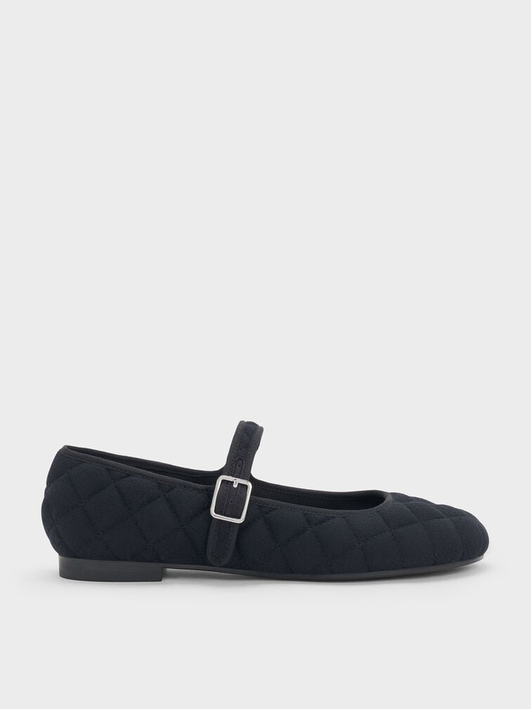 Carmel Felt Quilted Buckled Mary Jane Flats, Dark Blue, hi-res