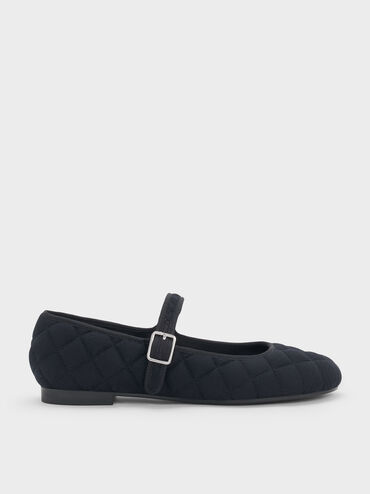 Carmel Felt Quilted Buckled Mary Jane Flats, Dark Blue, hi-res