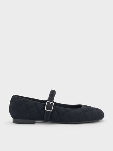 Carmel Felt Quilted Buckled Mary Jane Flats, Dark Blue, hi-res