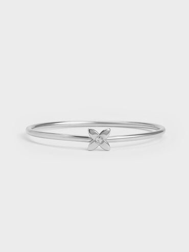 Felicity Flower-Motif Crystal Bangle, Silver, hi-res