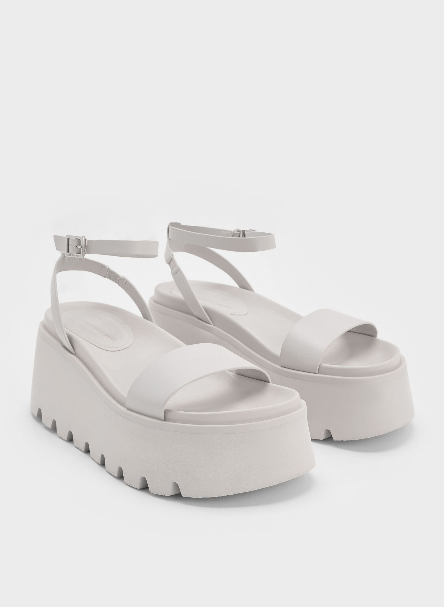 Ridged-Sole Ankle-Strap Flatform Sandals, Light Grey, hi-res