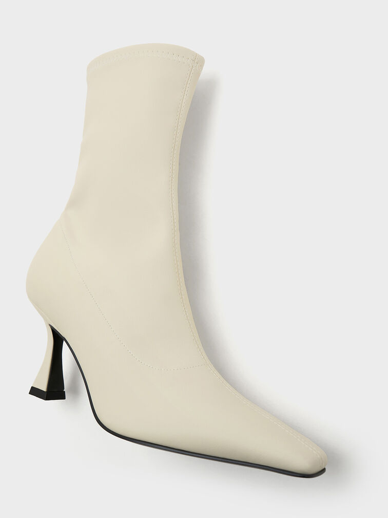 Elongated Square-Toe Ankle Boots, Chalk, hi-res