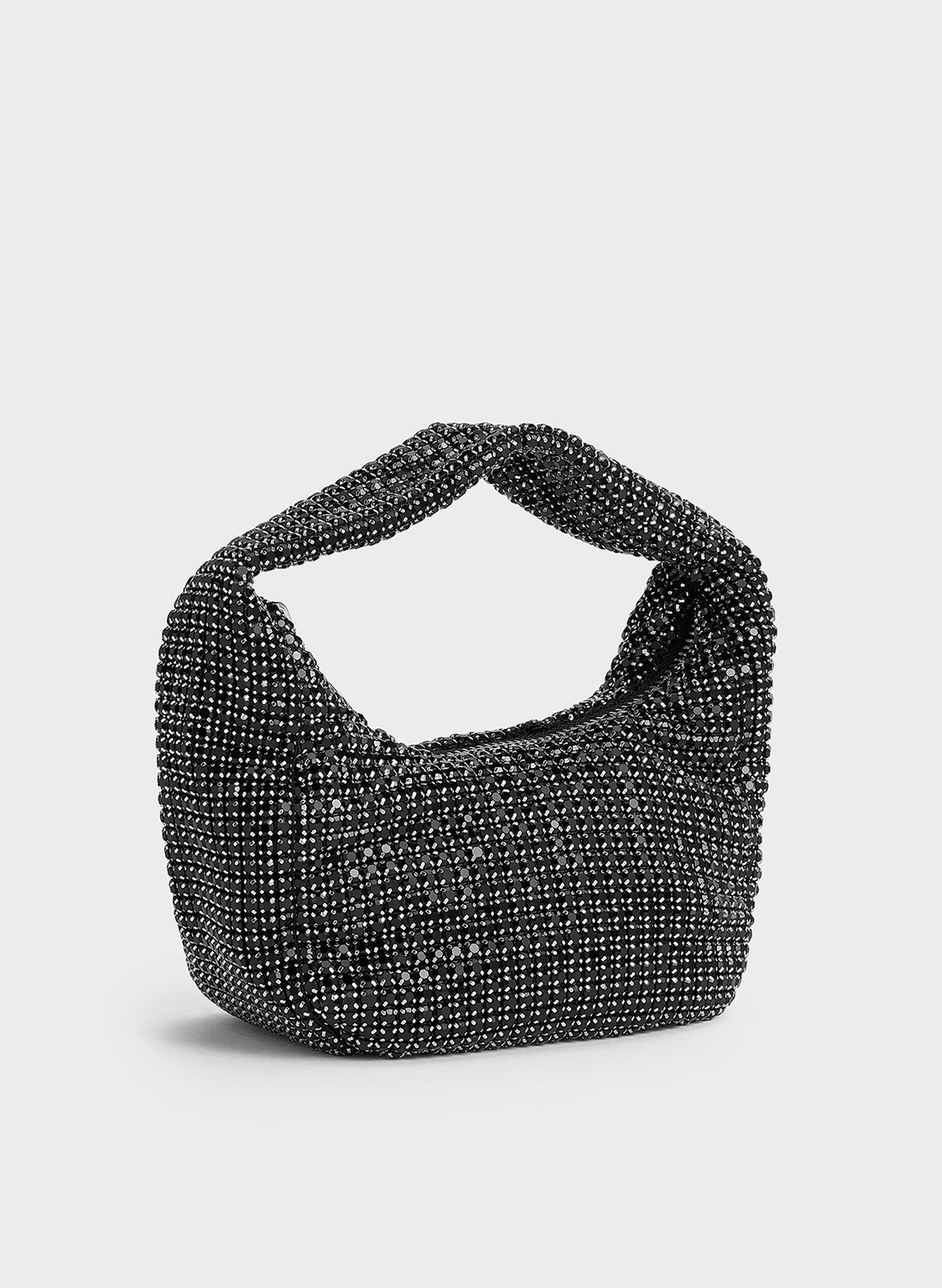 Crystal-Embellished Hobo Bag, Noir, hi-res
