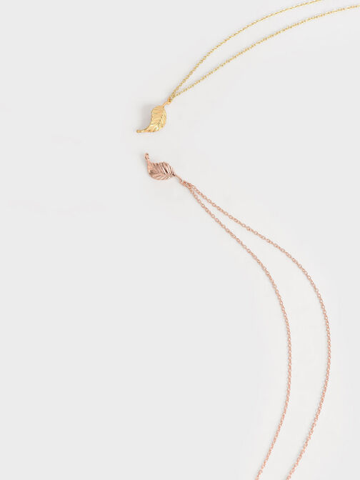 Leaf Pendant Bead Necklace, Rose Gold, hi-res