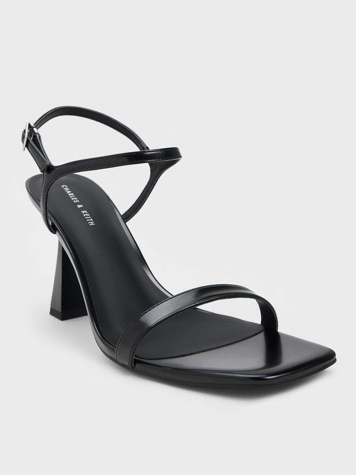 Black Boxed Square Toe Trapeze Heel Sandals CHARLES KEITH UK