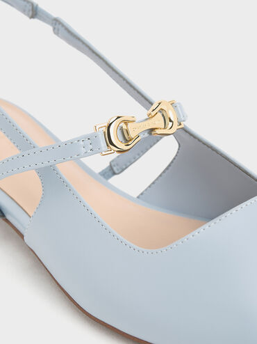 Trifina Metallic-Accent Pointed-Toe Slingback Flats, Light Blue, hi-res