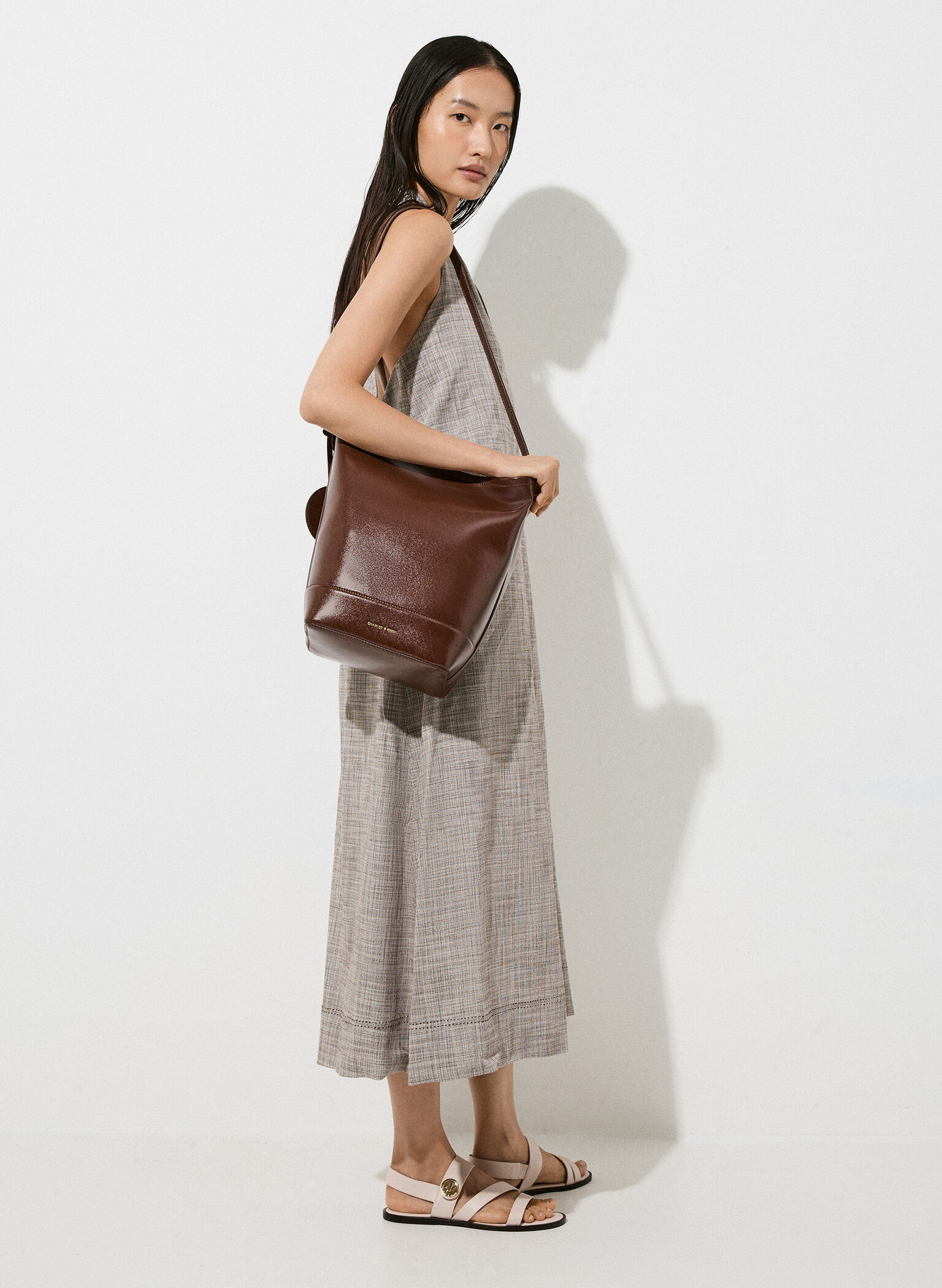 Enola Elongated Bucket Bag, Dark Brown, hi-res