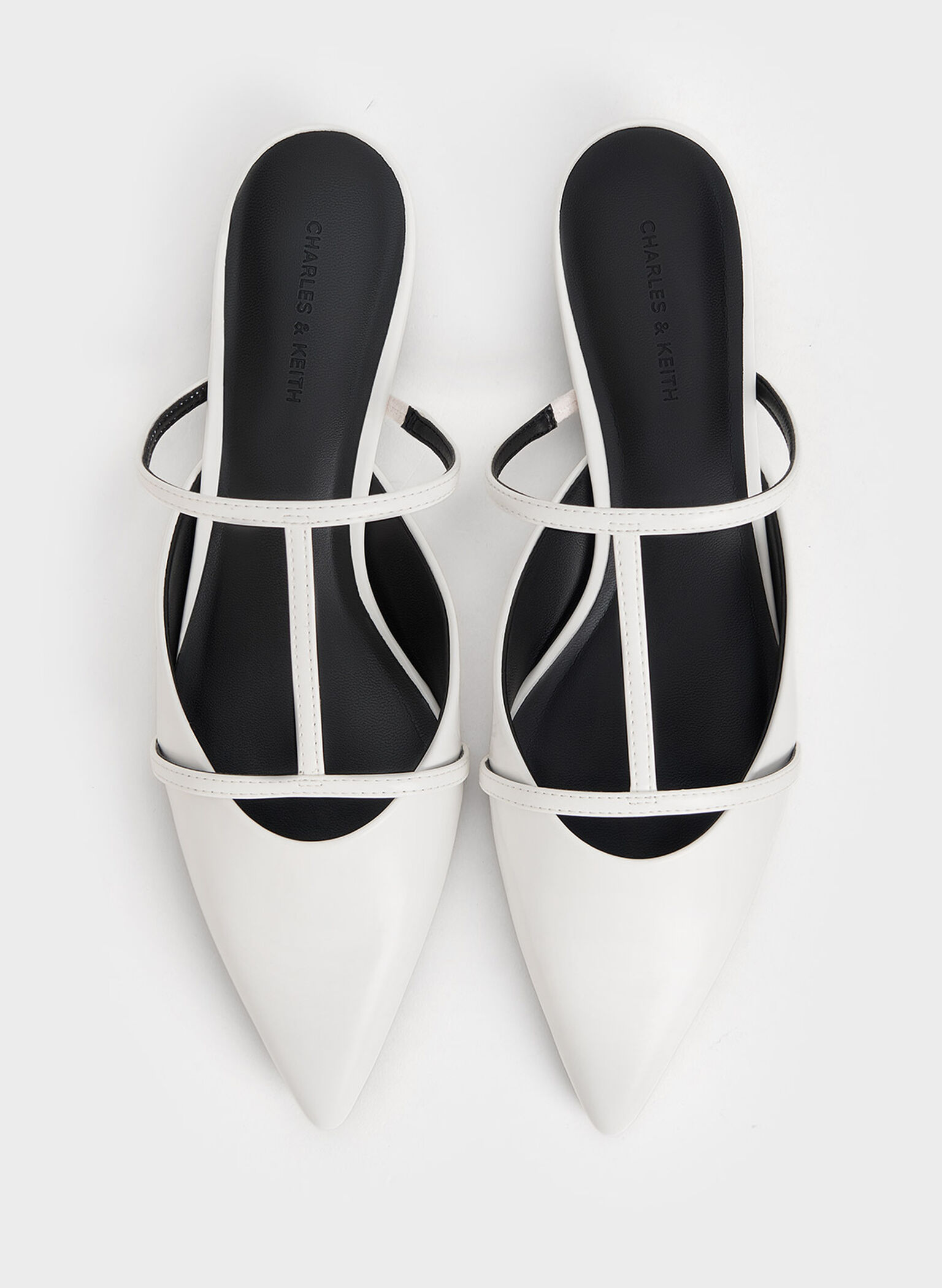 Clara T-Bar Pointed-Toe Mules, White, hi-res