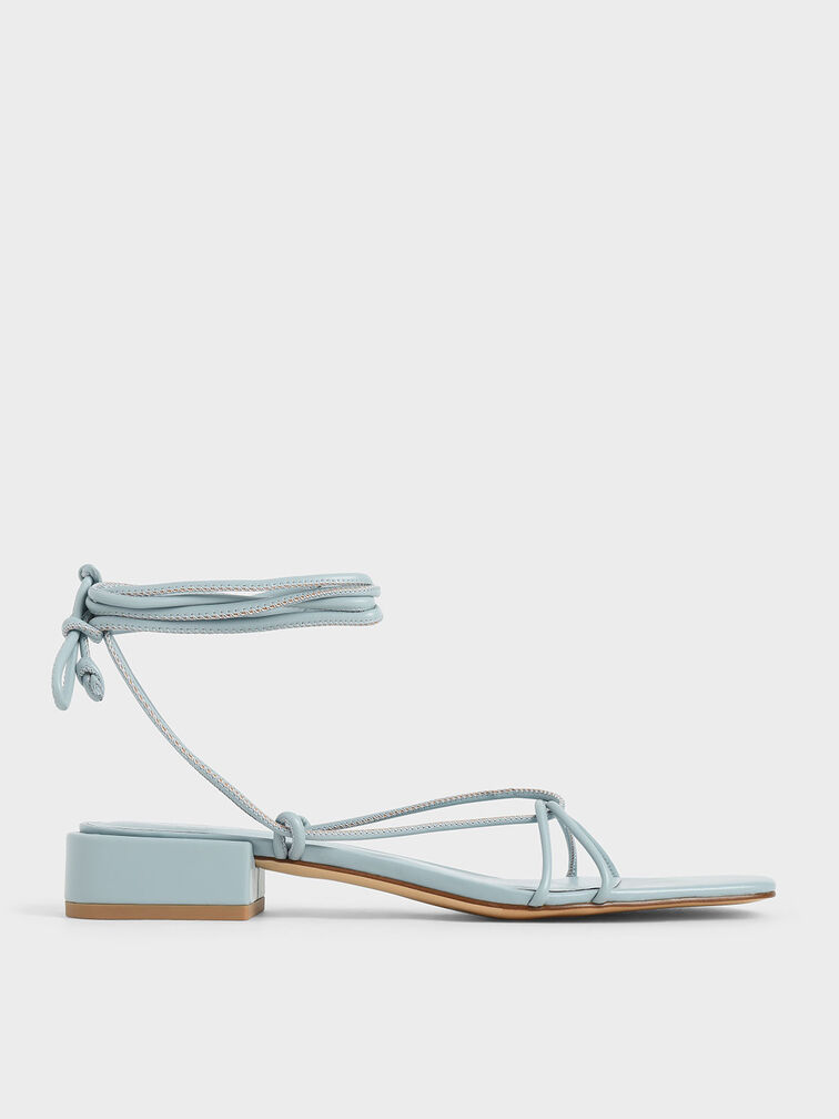 Strappy Ankle Tie Sandals, Blue, hi-res