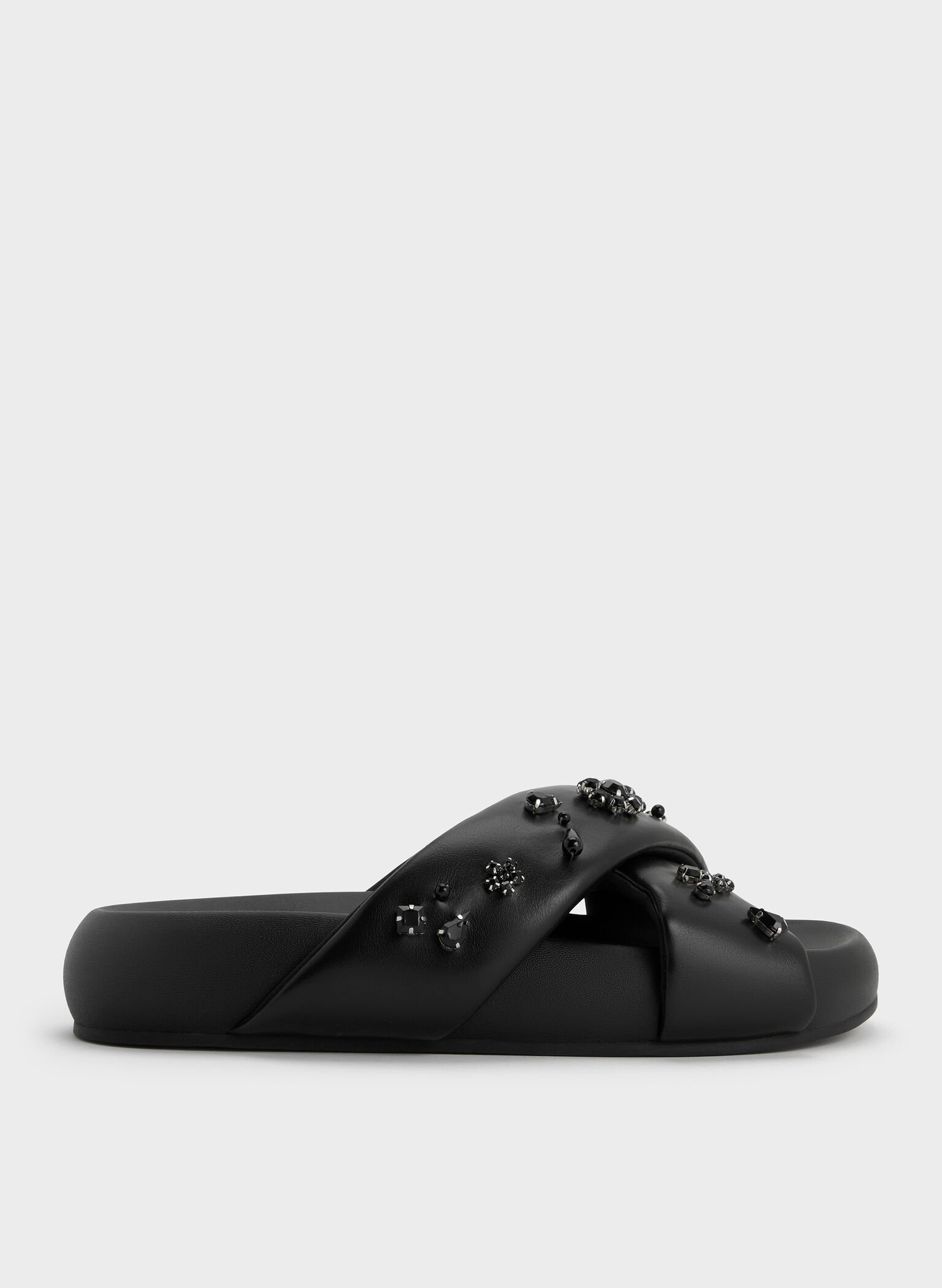 Gem & Pearl Flatform Sandals, Black, hi-res
