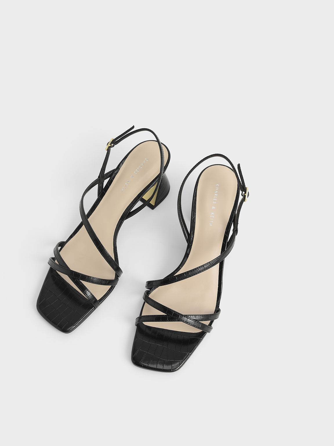 Croc-Effect Strappy Heeled Sandals, Animal Print Black, hi-res