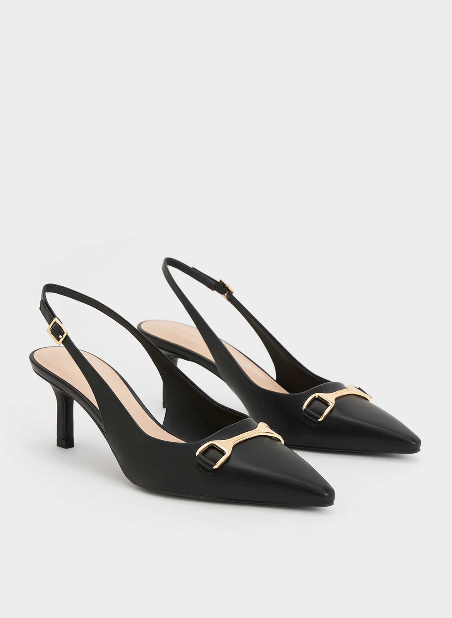 Leslie Metallic-Accent Slingback Pumps, Black, hi-res