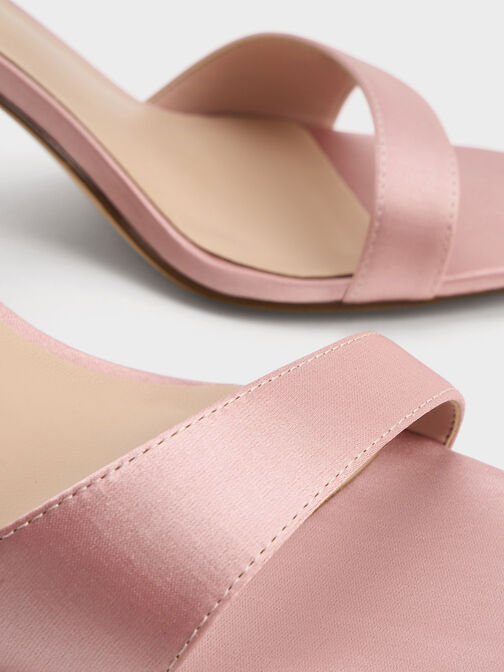 Satin Tie-Around Heeled Sandals, Pink, hi-res