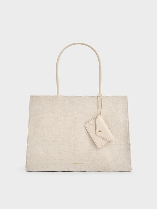 Large Matina Linen Tote Bag, Beige, hi-res