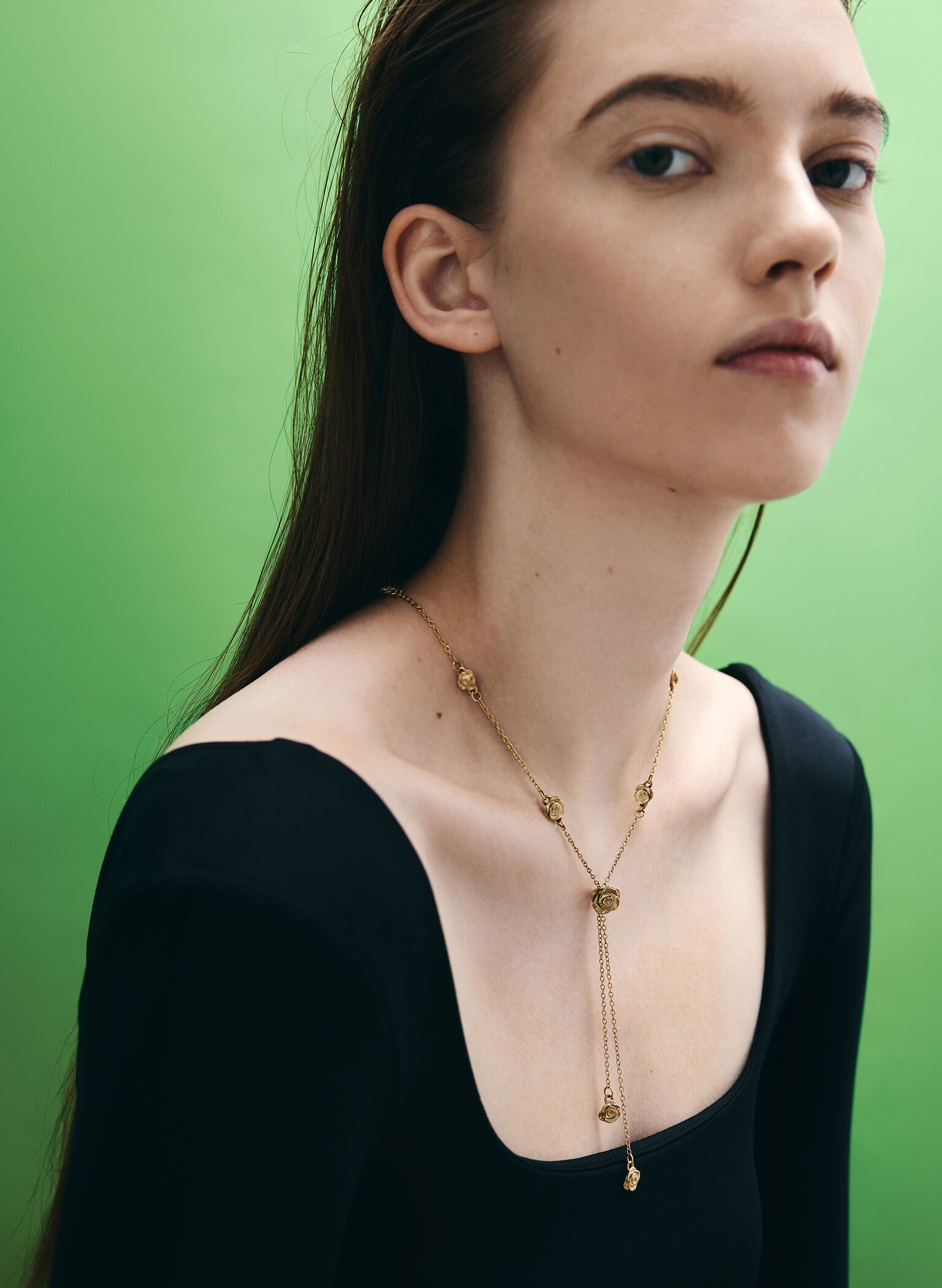 Rosalind Flower-Motif Necklace, Brush Gold, hi-res