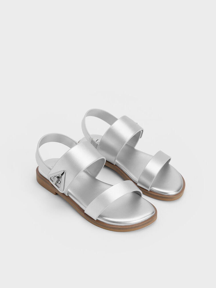 Girls' Trice Metallic Accent Sandals, Silver, hi-res