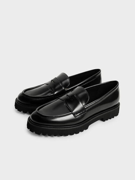 Chunky Penny Loafers, Black, hi-res