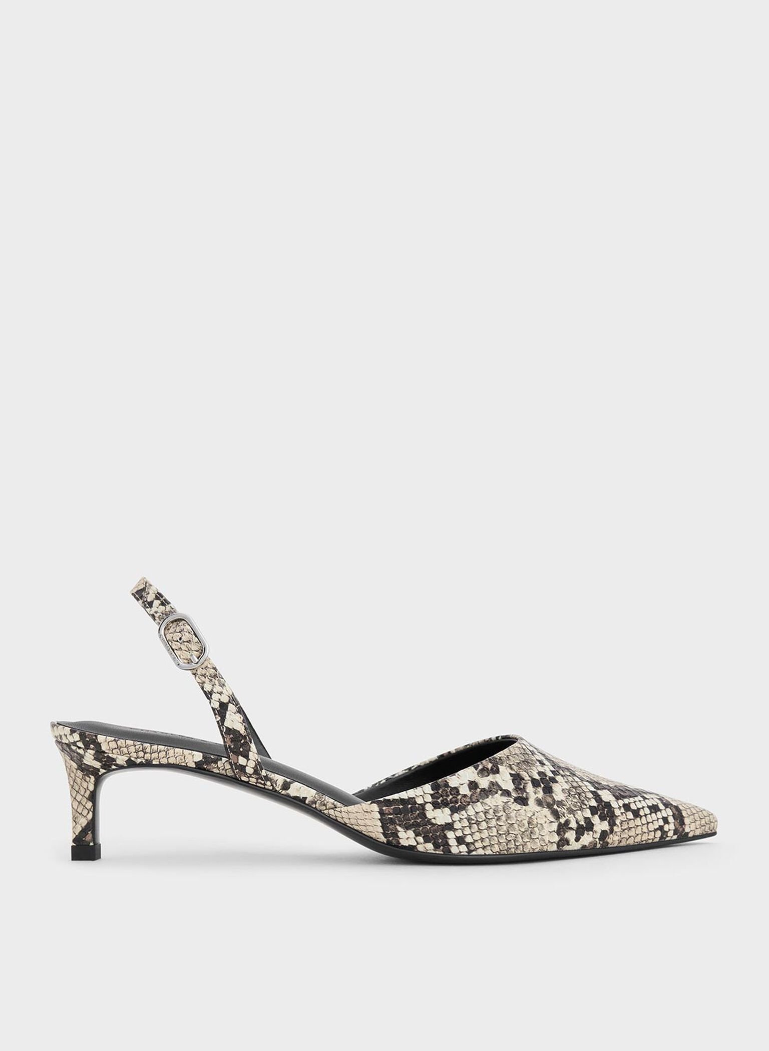 Snake-Print Pointed-Toe Slingback Kitten Heels, Animal Print Natural, hi-res