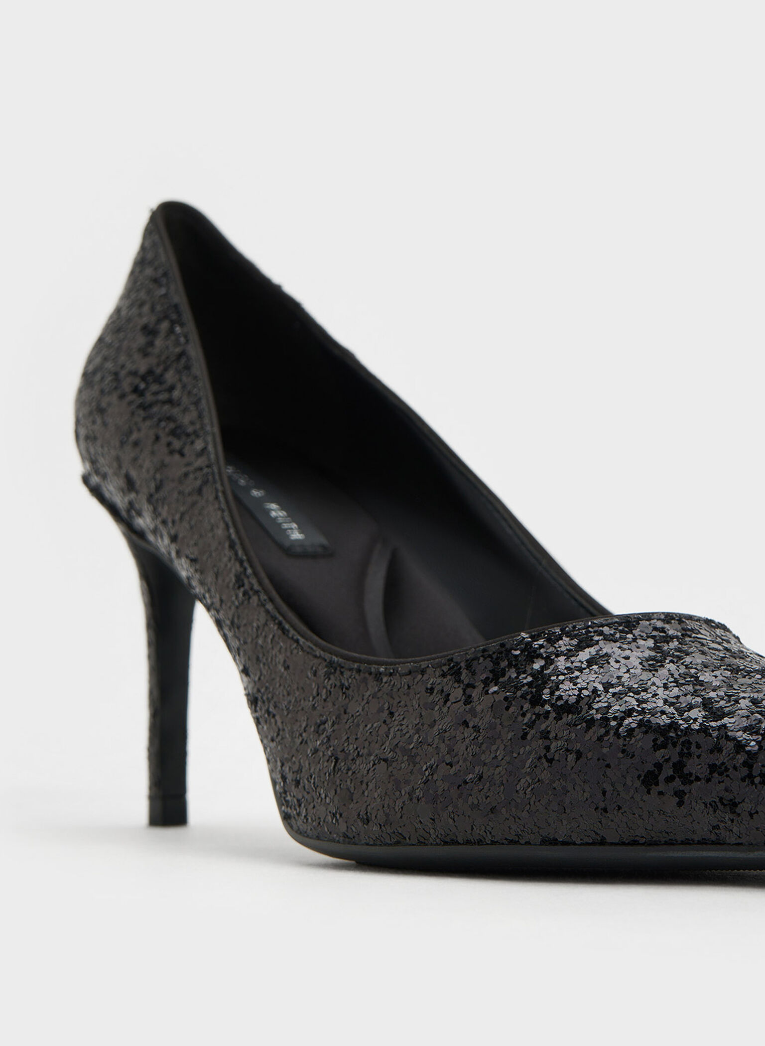Emmy Glittered Pointed-Toe Pumps, Black Textured, hi-res