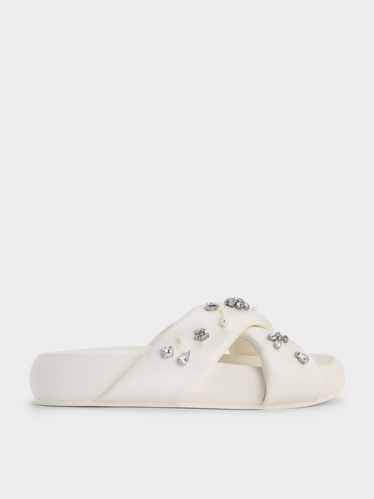 Gem & Pearl Flatform Sandals, White, hi-res