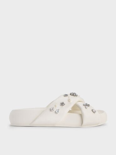 Gem & Pearl Flatform Sandals, White, hi-res