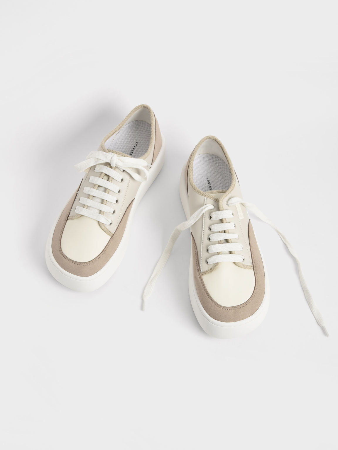 Skye Two-Tone Cotton Sneakers, Taupe, hi-res