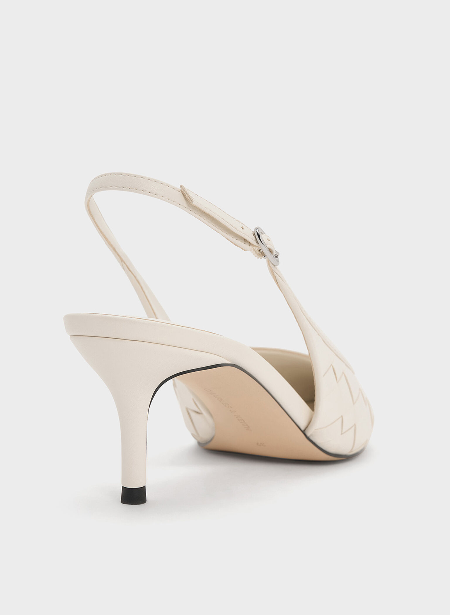 Ivette Woven Pointed-Toe Slingback Pumps, Chalk, hi-res