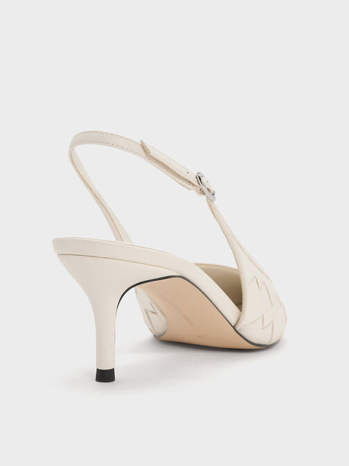 Woven Pointed-Toe Slingback Pumps, Chalk, hi-res