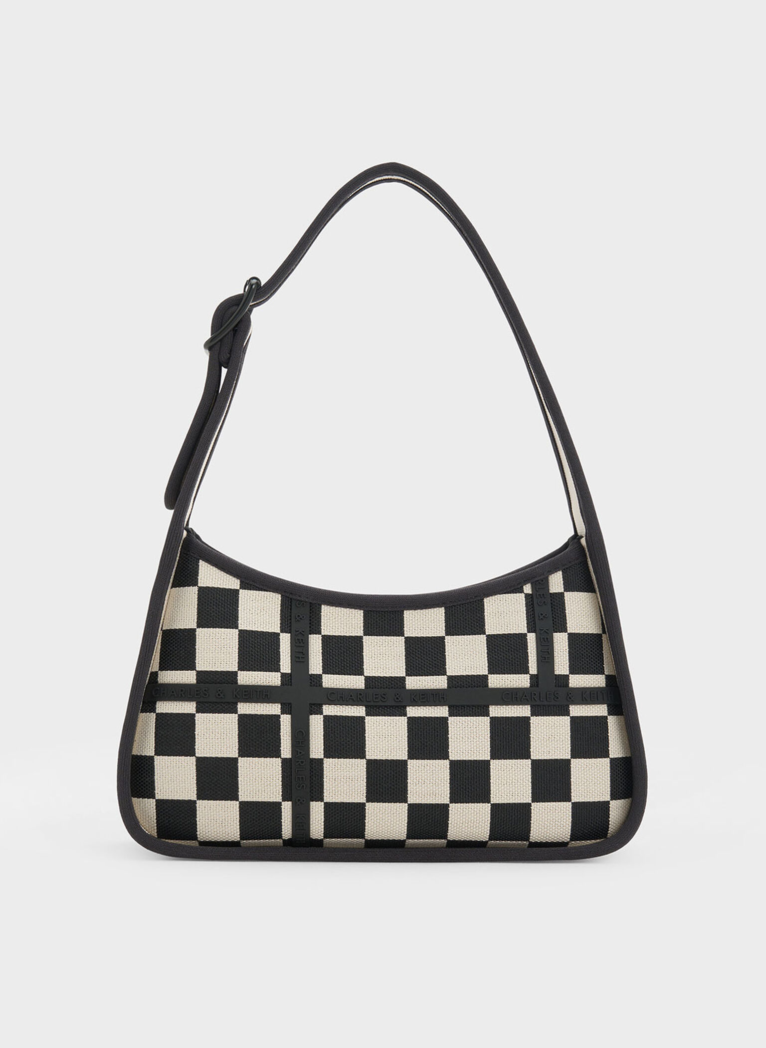 Avenue Checkered Trapeze Shoulder Bag, Black Textured, hi-res