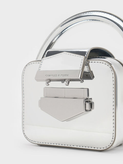 Mini Vertigo Metallic Boxy Top Handle Bag, Silver, hi-res