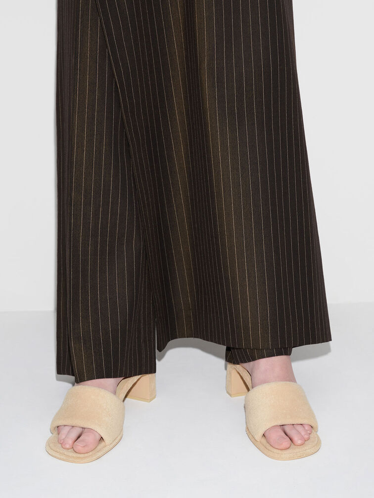 Loey Textured Curved-Heel Mules, Beige, hi-res
