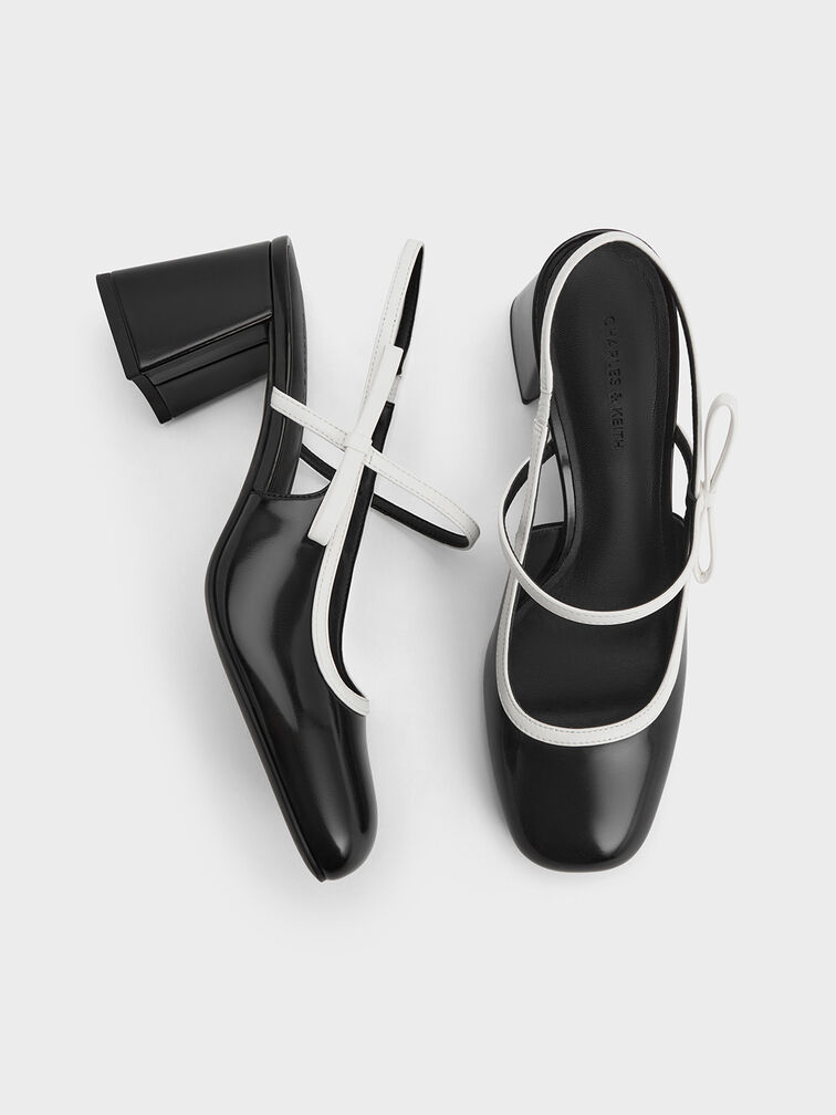 Two-Tone Bow Slingback Mary Jane Pumps, Black Box, hi-res