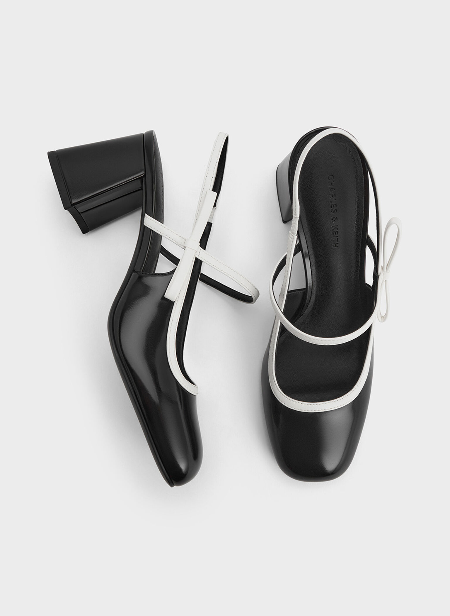 Two-Tone Bow Slingback Mary Jane Pumps, Black Box, hi-res