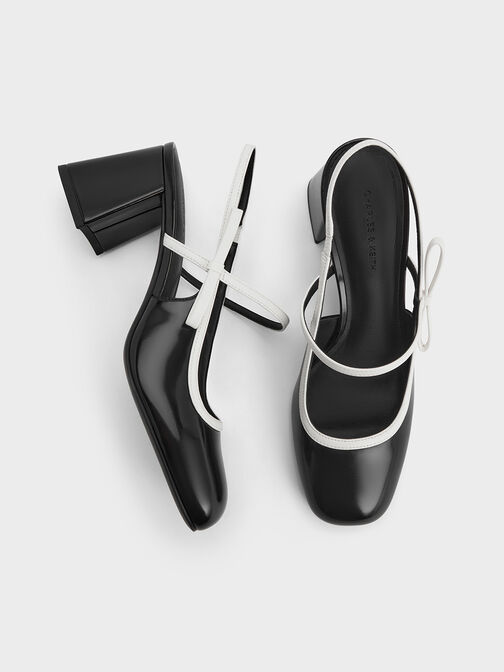 Two-Tone Bow Slingback Mary Jane Pumps, Black Box, hi-res
